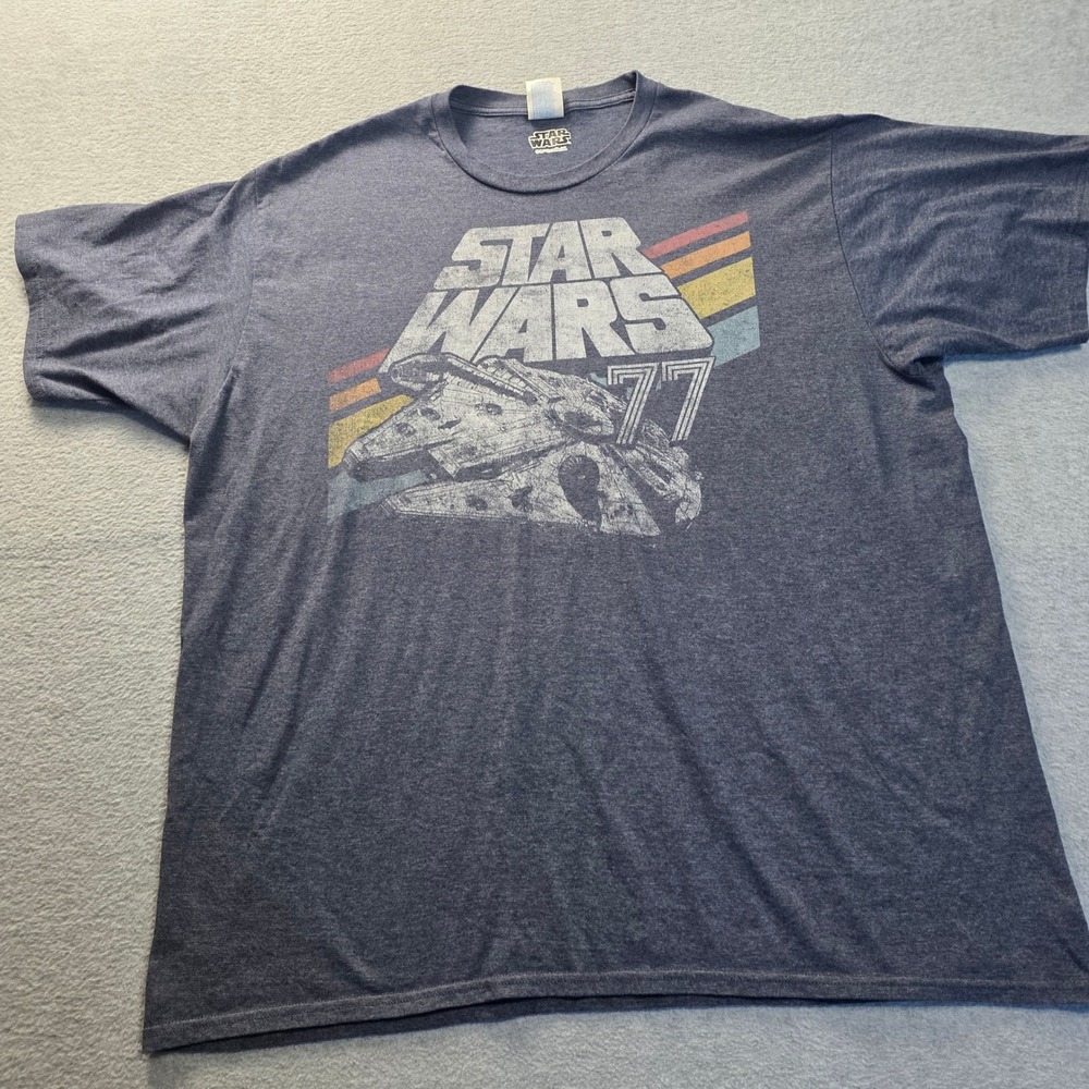 Star Wars Millennium Falcon T Shirt Mens 2XL Blue Graphic Retro 77 Sci Fi Tee